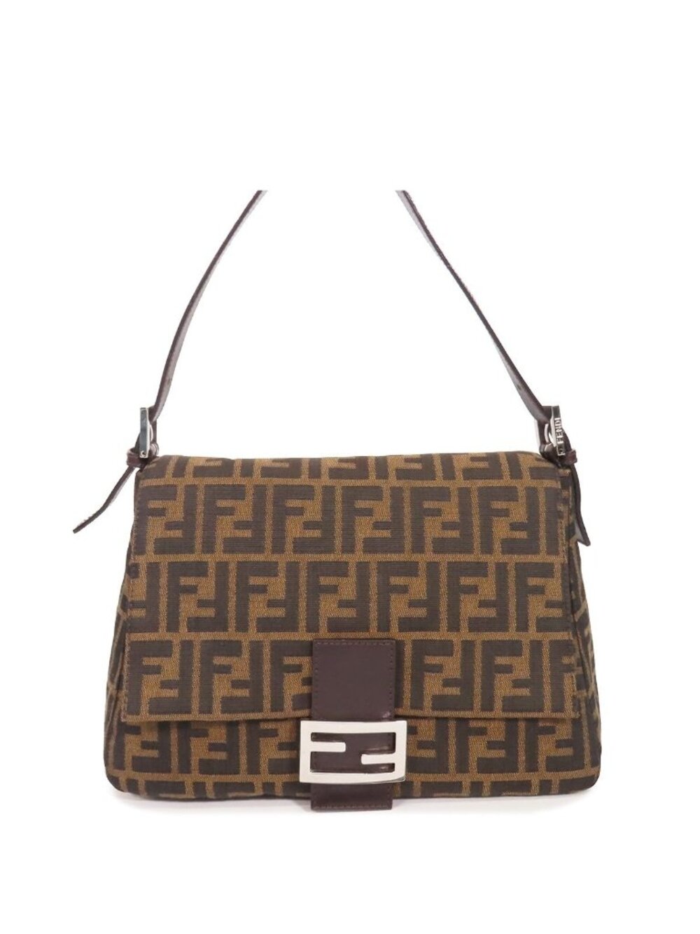 Fendi Mamma Bucket Brown Canvas Leather Zucca Pattern Shoulder Bag